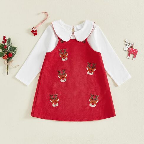 Toddler Girl Christmas Outfit Ruffle Sleeve T-shirt Top Santa Strap Overall Dress 2Pcs Baby Girl Fall Winter Clothes in Kuwait