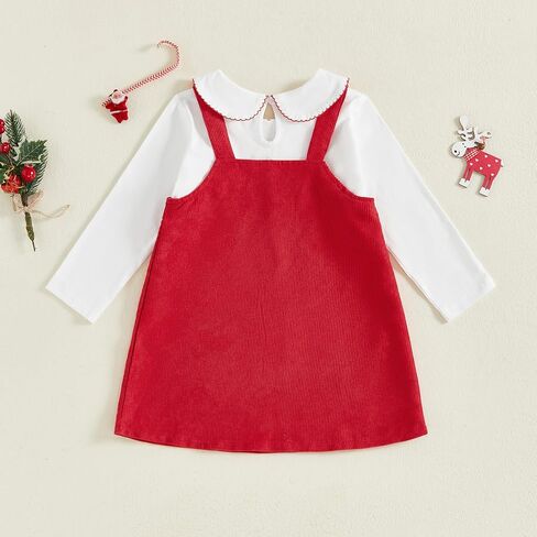 Toddler Girl Christmas Outfit Ruffle Sleeve T-shirt Top Santa Strap Overall Dress 2Pcs Baby Girl Fall Winter Clothes in Kuwait