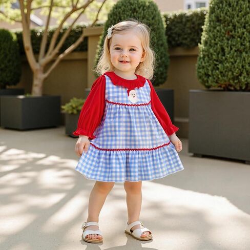 Toddler Girl Christmas Outfit Ruffle Sleeve T-shirt Top Santa Strap Overall Dress 2Pcs Baby Girl Fall Winter Clothes in Kuwait