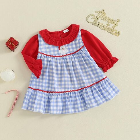 Toddler Girl Christmas Outfit Ruffle Sleeve T-shirt Top Santa Strap Overall Dress 2Pcs Baby Girl Fall Winter Clothes in Kuwait