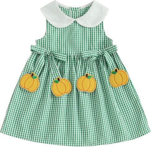 Toddler Baby Girl Outfit Halloween Pumpkin Bow A Line Dress Peter Pan Collar Plaid Clothes in Saudi Arabia