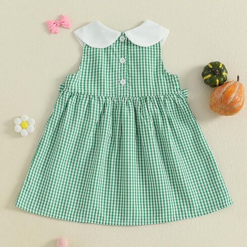 Toddler Baby Girl Outfit Halloween Pumpkin Bow A Line Dress Peter Pan Collar Plaid Clothes in Saudi Arabia