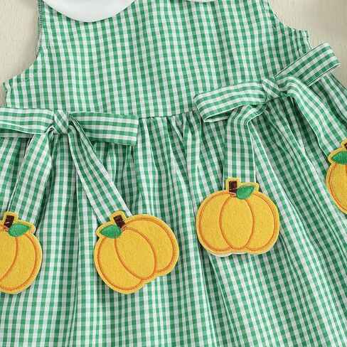 Toddler Baby Girl Outfit Halloween Pumpkin Bow A Line Dress Peter Pan Collar Plaid Clothes in Saudi Arabia