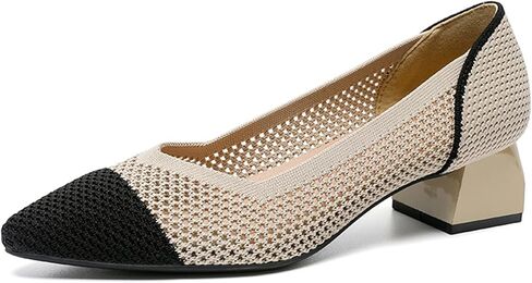 Women's Knit Mesh Block Heel Pumps Pointed Closed Toe Fashion Splicing Slip-On Pumps Outdoor Office Party Dress Shoes in Saudi Arabia