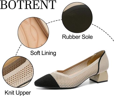 Women's Knit Mesh Block Heel Pumps Pointed Closed Toe Fashion Splicing Slip-On Pumps Outdoor Office Party Dress Shoes in Saudi Arabia