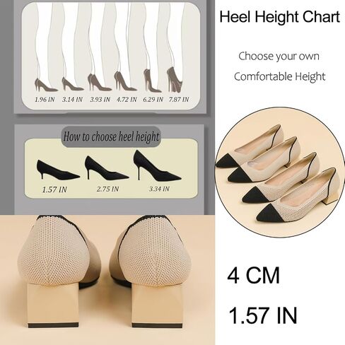 Women's Knit Mesh Block Heel Pumps Pointed Closed Toe Fashion Splicing Slip-On Pumps Outdoor Office Party Dress Shoes in Saudi Arabia