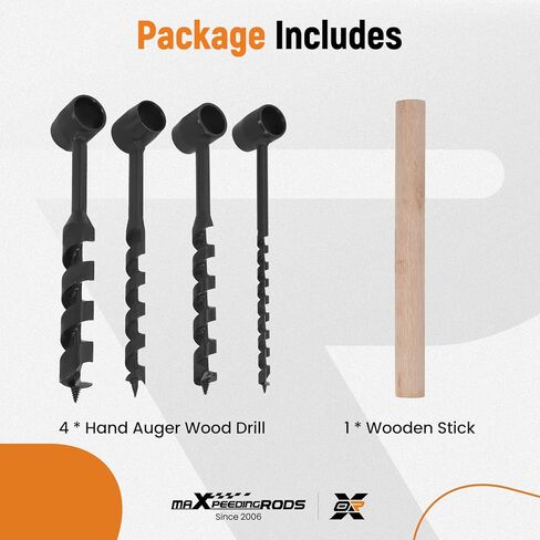 4 قطع من maxpeedingrods مثقاب خشبي يدوي، أدوات Bushcraft Gear Hand Auger Drill Survival Tools Scotch Eye Wood Auger Hand Drill Bushcraft أداة Auger للتخييم، في الهواء الطلق، المشي لمسافات طويلة، الأعمال الخشبية in Kuwait