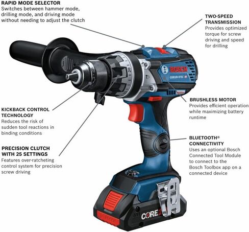 Bosch GSB18V-975CB25-RT 18V Brushless Lithium-Ion 1/2 in. Cordless Connected-Ready Hammer Drill Driver Kit with 2 Batteries (4 Ah) (Renewed) in Saudi Arabia