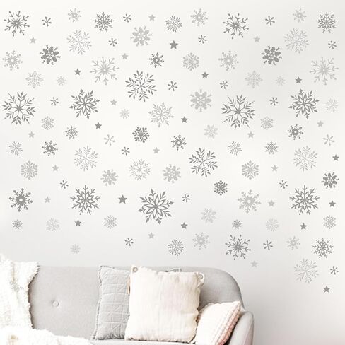 Mfault Winter Grey Snowflake Wall Decals Stickers, Gray Snow Stars Decorations Bedroom Art, Christmas Seasonal Home Living Room Kitchen Decor in Saudi Arabia