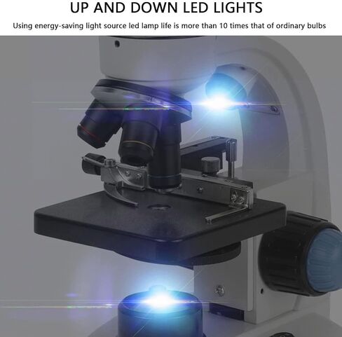 مجهر ثنائي العينين المركب 40X-1000X مع إضاءة LED، مسرح ميكانيكي مزدوج الطبقة وحامل هاتف للاستخدام التعليمي المنزلي in Saudi Arabia