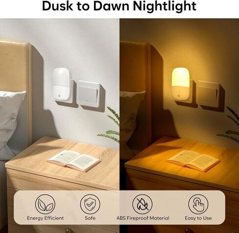 LED Night Light Plug in, 2 Pack Dimmable Night Lights with Dusk to Dawn Sensor & Retractable Plug & 3 Adjustable Brightness, 3000K Warm Nightlight for Adults/Kids/Bedroom/Stair/Hallway/Kitchen in Saudi Arabia