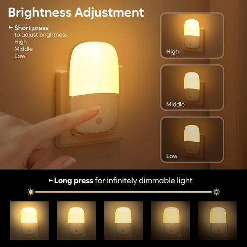LED Night Light Plug in, 2 Pack Dimmable Night Lights with Dusk to Dawn Sensor & Retractable Plug & 3 Adjustable Brightness, 3000K Warm Nightlight for Adults/Kids/Bedroom/Stair/Hallway/Kitchen in Saudi Arabia