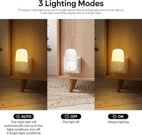 LED Night Light Plug in, 2 Pack Dimmable Night Lights with Dusk to Dawn Sensor & Retractable Plug & 3 Adjustable Brightness, 3000K Warm Nightlight for Adults/Kids/Bedroom/Stair/Hallway/Kitchen in Saudi Arabia
