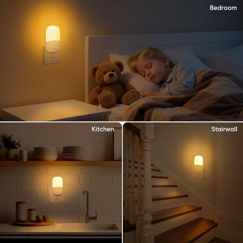 LED Night Light Plug in, 2 Pack Dimmable Night Lights with Dusk to Dawn Sensor & Retractable Plug & 3 Adjustable Brightness, 3000K Warm Nightlight for Adults/Kids/Bedroom/Stair/Hallway/Kitchen in Saudi Arabia