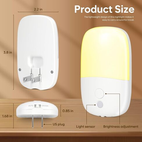 LED Night Light Plug in, 2 Pack Dimmable Night Lights with Dusk to Dawn Sensor & Retractable Plug & 3 Adjustable Brightness, 3000K Warm Nightlight for Adults/Kids/Bedroom/Stair/Hallway/Kitchen in Saudi Arabia