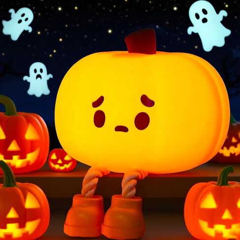 Pumpkin Night Light, Pumpkin Lamp, Cute LED Lamp, Silicone Dimmable Nursery Nightlight, Silicone Rechargeable Bedside Touch Lamp, Funny Office Desk and Halloween Decor Gifts in Saudi Arabia