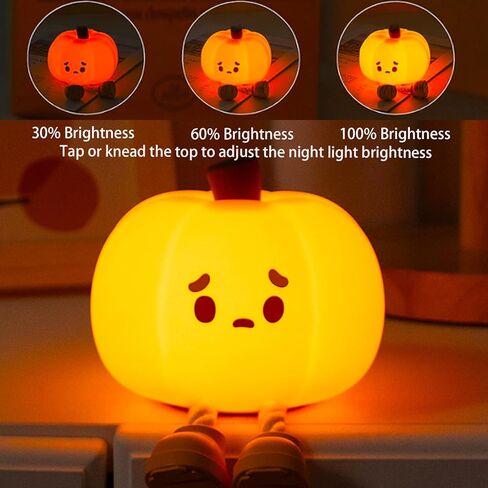 Pumpkin Night Light, Pumpkin Lamp, Cute LED Lamp, Silicone Dimmable Nursery Nightlight, Silicone Rechargeable Bedside Touch Lamp, Funny Office Desk and Halloween Decor Gifts in Saudi Arabia