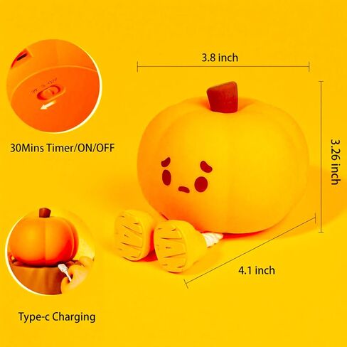 Pumpkin Night Light, Pumpkin Lamp, Cute LED Lamp, Silicone Dimmable Nursery Nightlight, Silicone Rechargeable Bedside Touch Lamp, Funny Office Desk and Halloween Decor Gifts in Saudi Arabia