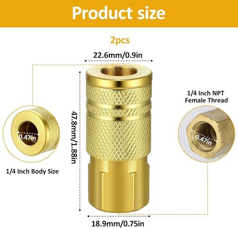 1/4 Inch Brass Female Industrial Coupler 2-Pack 1/4 Quick Connect Fittings Air Hose Quick Connect 1/4'' Npt Industrial Brass Airs Hose Fittings Compressor Hoses Repair Accessories Kit in Saudi Arabia