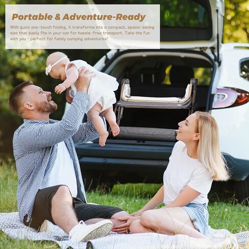 سرير أطفال للنوم بجانب السرير 5 في 1، سرير بجانب السرير للطفل مع مرتبة، طاولة حفاضات، طبقة تخزين، شبكة ناموسية، ارتفاع قابل للتعديل 7 مستويات، قابل للطي بلمسة واحدة للسفر مع الرضع (بيج) in Kuwait