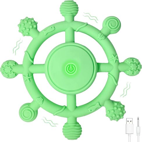 YOFUN 3-Speed Vibrating Baby Teether – Soothing Silicone Teething Toy for Infants 3M+, Food-Grade, USB Rechargeable – Soft & Safe Gum Relief for Babies (Green) in Saudi Arabia