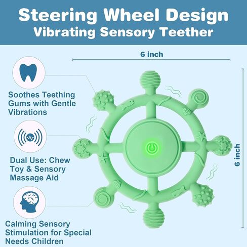YOFUN 3-Speed Vibrating Baby Teether – Soothing Silicone Teething Toy for Infants 3M+, Food-Grade, USB Rechargeable – Soft & Safe Gum Relief for Babies (Green) in Saudi Arabia