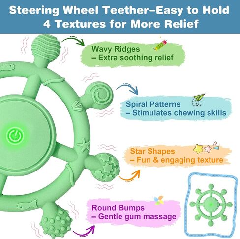 YOFUN 3-Speed Vibrating Baby Teether – Soothing Silicone Teething Toy for Infants 3M+, Food-Grade, USB Rechargeable – Soft & Safe Gum Relief for Babies (Green) in Saudi Arabia