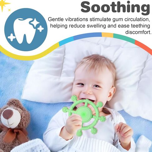 YOFUN 3-Speed Vibrating Baby Teether – Soothing Silicone Teething Toy for Infants 3M+, Food-Grade, USB Rechargeable – Soft & Safe Gum Relief for Babies (Green) in Saudi Arabia