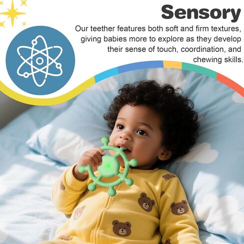YOFUN 3-Speed Vibrating Baby Teether – Soothing Silicone Teething Toy for Infants 3M+, Food-Grade, USB Rechargeable – Soft & Safe Gum Relief for Babies (Green) in Saudi Arabia