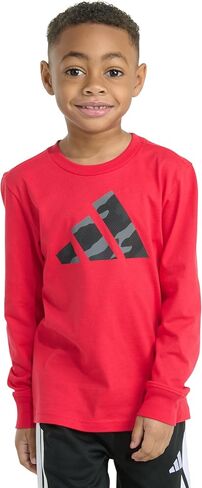 تي شيرت Adidas Boys بأكمام طويلة بشعار Halftone Camo، Pure Ruby، 4T in Saudi Arabia