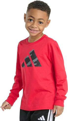 تي شيرت Adidas Boys بأكمام طويلة بشعار Halftone Camo، Pure Ruby، 4T in Saudi Arabia
