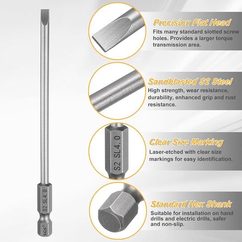 HARFINGTON 3pcs SL6 Slotted Screwdriver Bits 6mm Slotted Tip 1/4" Hex Shank 150mm (6") Long Magnetic Flat Head S2 Steel Screw Driver Drill Bits Industrial Power Screwdriver Bit in Saudi Arabia