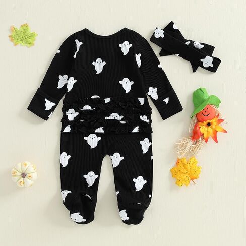 بدلة My First Halloween للأطفال البنات والأولاد بطباعة شبح وأكمام طويلة وسحاب وربطة قدم لطيفة من قطعة واحدة in Kuwait