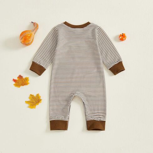 Newborn Baby Boy Thanksgiving Outfit Turkey Embroidery Long Sleeve Romper Jumpsuit Striped Fall Clothes in Saudi Arabia
