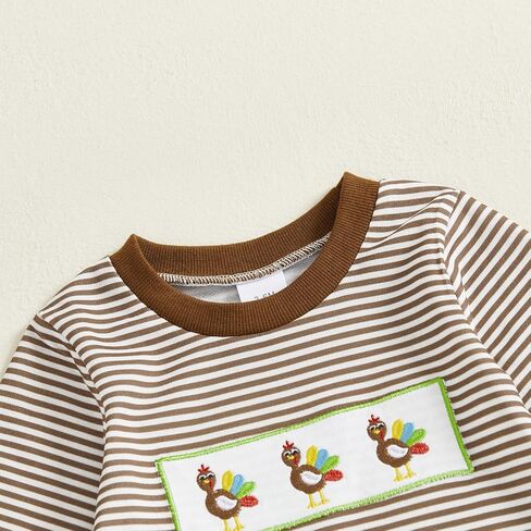 Newborn Baby Boy Thanksgiving Outfit Turkey Embroidery Long Sleeve Romper Jumpsuit Striped Fall Clothes in Saudi Arabia