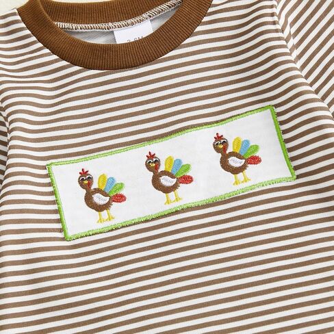 Newborn Baby Boy Thanksgiving Outfit Turkey Embroidery Long Sleeve Romper Jumpsuit Striped Fall Clothes in Saudi Arabia