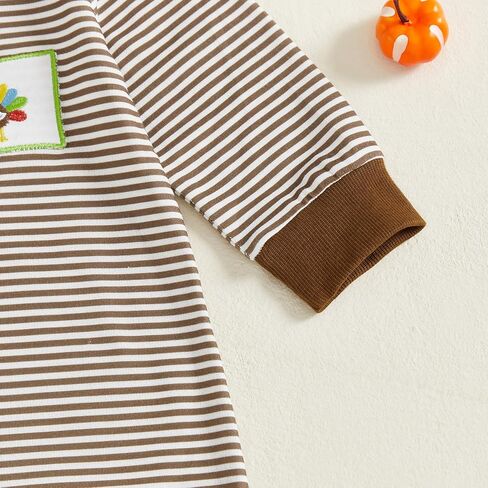 Newborn Baby Boy Thanksgiving Outfit Turkey Embroidery Long Sleeve Romper Jumpsuit Striped Fall Clothes in Saudi Arabia