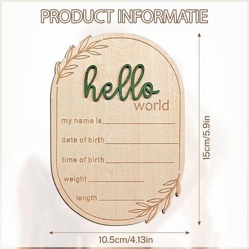 علامة إعلان الطفل، 5.9 × 4.1 بوصة خشبية Hello World لافتات لحديثي الولادة، لوحات اسم الطفل، لافتة إعلان ميلاد للأولاد والبنات حديثي الولادة، صورة دعائية، هدية حضانة الطفل في المستشفى in Kuwait