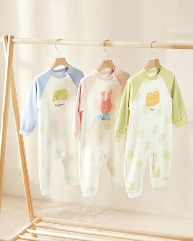 Infant Baby Boy One Piece Romper- Long Sleeve Unisex Organic Cotton Bodysuit Set with Hat, Animal Designs in Saudi Arabia
