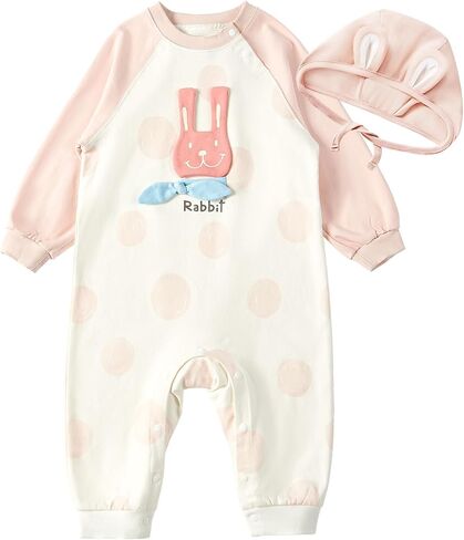 Infant Baby Boy One Piece Romper- Long Sleeve Unisex Organic Cotton Bodysuit Set with Hat, Animal Designs in Saudi Arabia