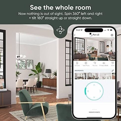 كاميرا WYZE Cam Pan v3 داخلية/خارجية IP65-Rated 1080p Pan/Tilt/Zoom Wi-Fi Smart Home Security Camera مع رؤية ليلية ملونة، صوت ثنائي الاتجاه، متوافق مع Alexa & Google Assistant، أبيض، عبوتان (متجدد) in Saudi Arabia
