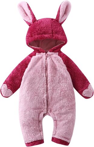 CAHL&FAUO Newborn Baby Jumpsuit With Fold-Over Mittens Girls Boys Winter Snowsuit Fleece Warm Romper Hooded Outwear Outfits in Kuwait