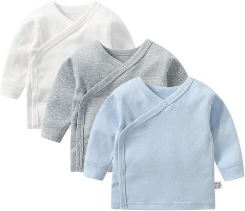 قميص قطني بأكمام طويلة للأطفال للجنسين حديثي الولادة من البنات والأولاد كيمونو تي شيرت علوي in Kuwait