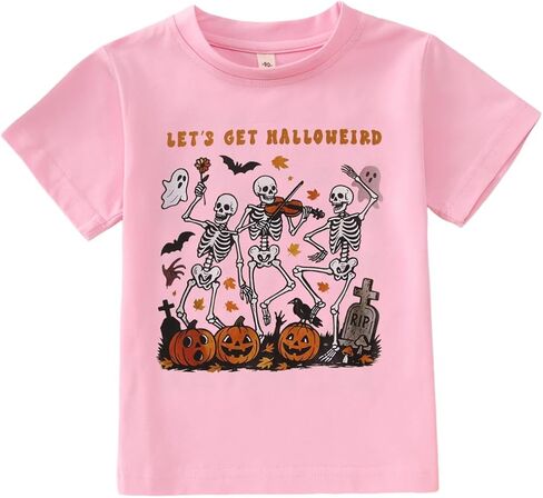 MODNTOGA Halloween Shirt Toddler Boy Girl Skeleton Party T-Shirt Let's Get Halloweird Pumpkin Tee Tops Spooky Season Outfit in Saudi Arabia