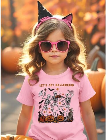 MODNTOGA Halloween Shirt Toddler Boy Girl Skeleton Party T-Shirt Let's Get Halloweird Pumpkin Tee Tops Spooky Season Outfit in Saudi Arabia