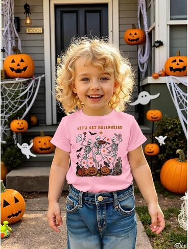 MODNTOGA Halloween Shirt Toddler Boy Girl Skeleton Party T-Shirt Let's Get Halloweird Pumpkin Tee Tops Spooky Season Outfit in Saudi Arabia