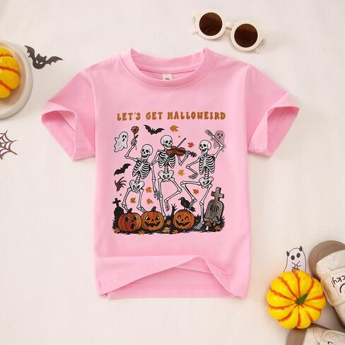 MODNTOGA Halloween Shirt Toddler Boy Girl Skeleton Party T-Shirt Let's Get Halloweird Pumpkin Tee Tops Spooky Season Outfit in Saudi Arabia
