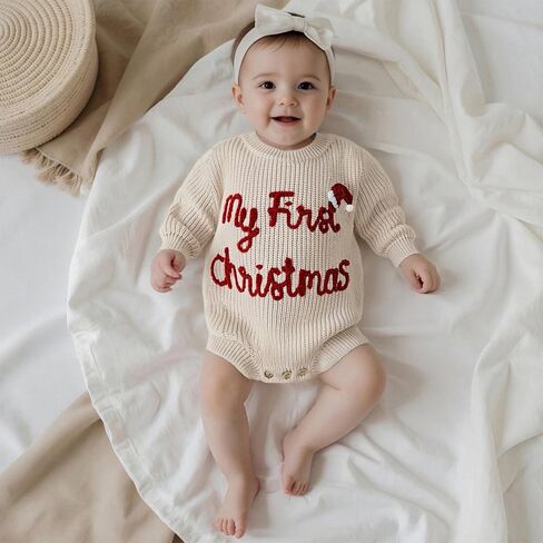 My First Christmas Baby Girl Boy Outfit Newborn Christmas Sweater Bubble Romper Embroidery Fall Winter Clothes in Kuwait