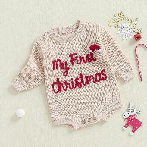 My First Christmas Baby Girl Boy Outfit Newborn Christmas Sweater Bubble Romper Embroidery Fall Winter Clothes in Kuwait