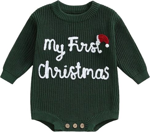 My First Christmas Baby Girl Boy Outfit Newborn Christmas Sweater Bubble Romper Embroidery Fall Winter Clothes in Kuwait